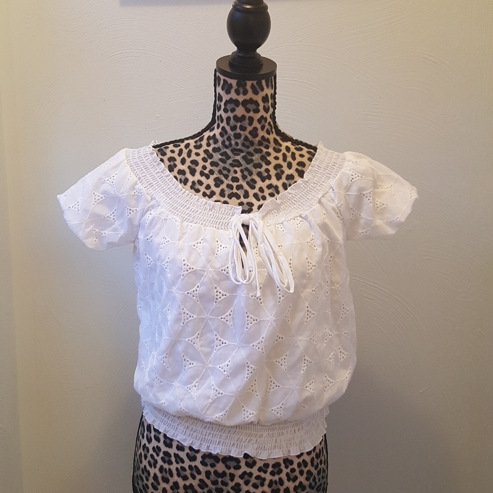 Blue Asphalt White Peasant Top Size S